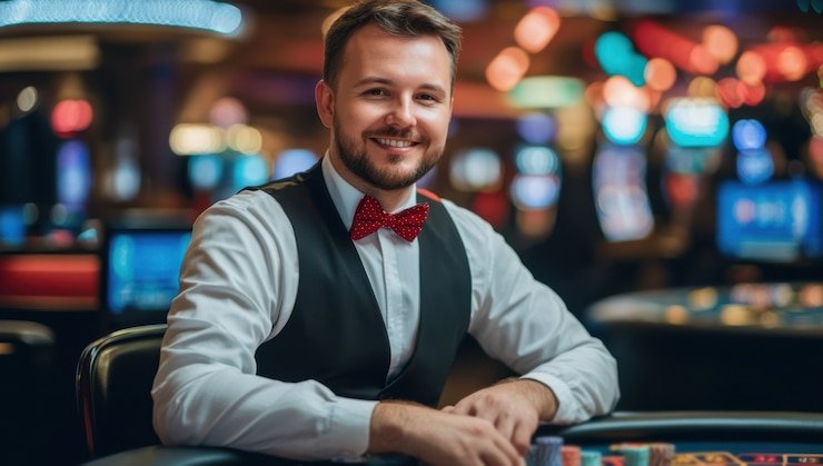 Interface SA Gaming di aplikasi mobile raya22 menampilkan meja blackjack dengan dealer langsung